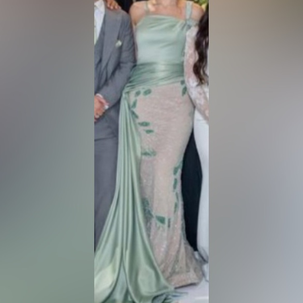 Beautiful custom made Tabja gown sage green with side skirt size4-6 - Picture 2 of 6